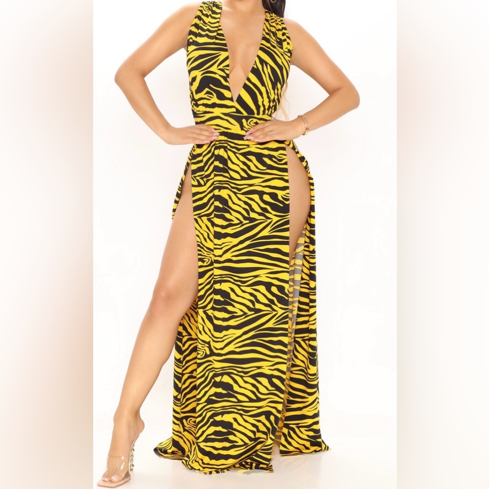 Yellow and Black Zebra Print Maxi Dress